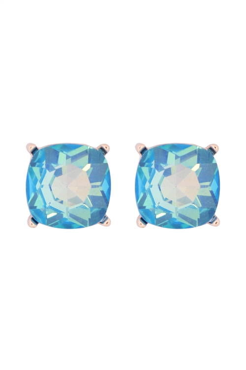 S20-9-2-AE0088GD-BLU - GLASS CUSHION POST EARRINGS - AB BLUE/1PC