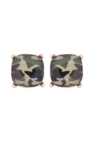 S17-10-4-AE0088GD-CAM1-GLASS CUSHION POST EARRINGS- GOLD CAMOUFLAGE/1PC