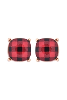 S20-9-2-AE0088GD-CK1-GLASS CUSHION POST EARRINGS-PLAID RED /1PC