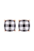 S17-10-4-AE0088GD-CK2-GLASS CUSHION POST EARRINGS-PLAID BLACK/1PC