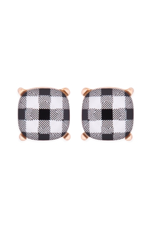 S17-10-4-AE0088GD-CK2-GLASS CUSHION POST EARRINGS-PLAID BLACK/1PC