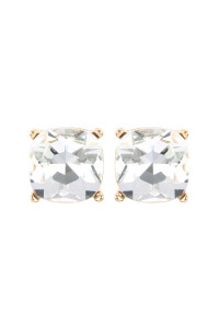 S18-8-2-AE0088GD-CRY - GLASS CUSHION POST EARRINGS - GOLD CLEAR/1PC