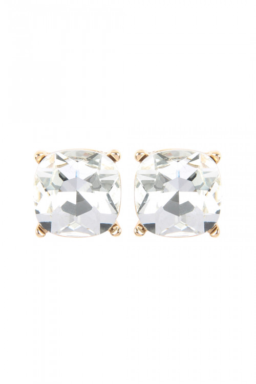 A1-4-2-AE0088GD-CRY - GLASS CUSHION POST EARRINGS - GOLD CLEAR/1PC