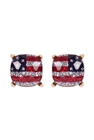 A1-3-3-AE0088GD-GRNB - GLASS CUSHION POST EARRINGS-USA/1PC