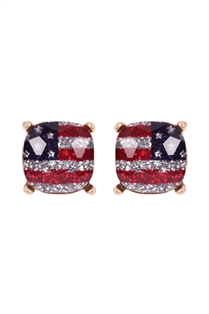 A1-3-3-AE0088GD-GRNB - GLASS CUSHION POST EARRINGS-USA/1PC