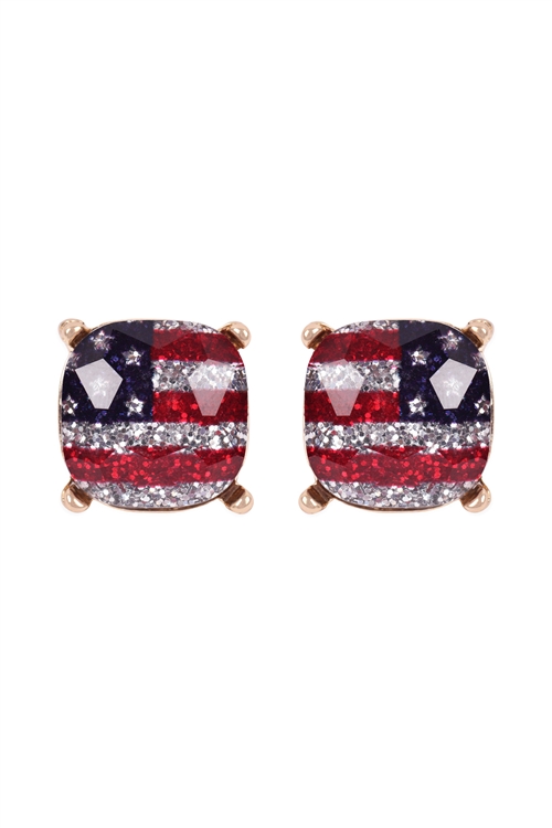 A1-3-3-AE0088GD-GRNB - GLASS CUSHION POST EARRINGS-USA/1PC