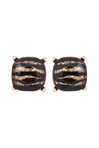 A1-3-3-AE0088GD-GZEB GOLD GLITTERED ZEBRA GLASS CUSHION POST EARRINGS/1PC