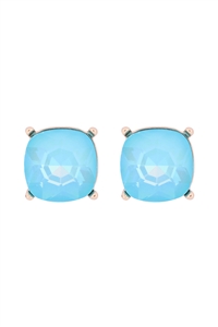 S18-8-2-AE0088GD-LBU - GLASS CUSHION POST EARRINGS-LIGHT BLUE/1PC