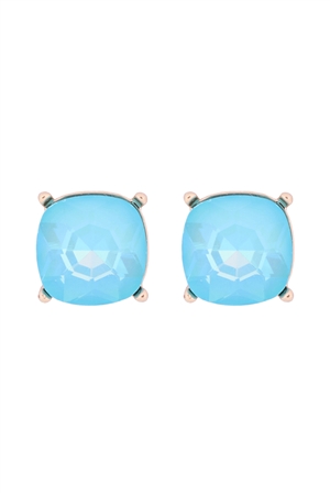 S18-8-2-AE0088GD-LBU - GLASS CUSHION POST EARRINGS-LIGHT BLUE/1PC