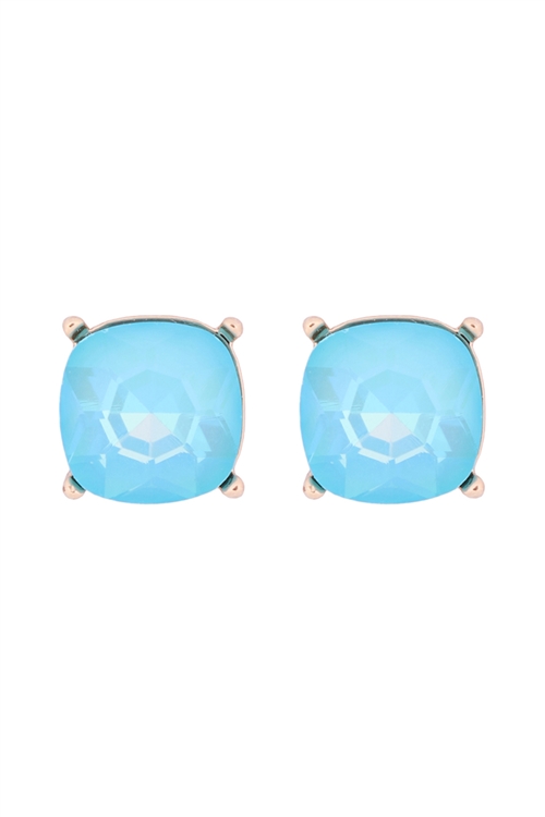 S18-8-2-AE0088GD-LBU - GLASS CUSHION POST EARRINGS-LIGHT BLUE/1PC