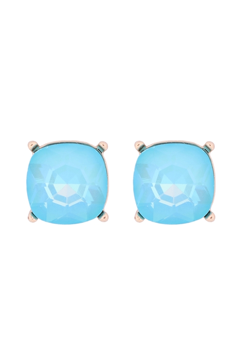 A1-4-2-AE0088GD-LBU - GLASS CUSHION POST EARRINGS-LIGHT BLUE/1PC