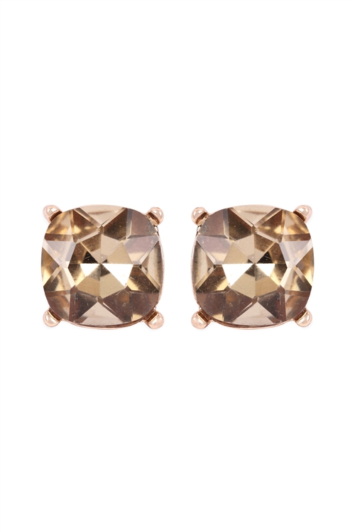 S18-8-2-AE0088GD-LCT - GLASS CUSHION POST EARRINGS-BROWN/1PC