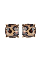 S20-9-2-AE0088GD-LEO - GLASS CUSHION POST EARRINGS - GOLD LEOPARD/1PC