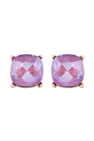 A1-1-2-AE0088GD-LVD - GLASS CUSHION POST EARRINGS-LAVENDER/1PC