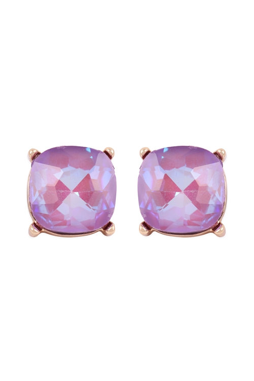 A1-1-2-AE0088GD-LVD - GLASS CUSHION POST EARRINGS-LAVENDER/1PC