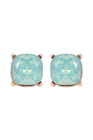 A1-1-2-AE0088GD-MNO - GLASS CUSHION POST EARRINGS-MINT/1PC