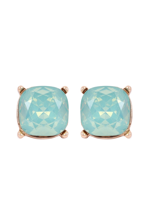 A1-1-2-AE0088GD-MNO - GLASS CUSHION POST EARRINGS-MINT/1PC