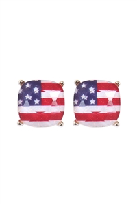 A1-2-3-AE0088GD-RNB - GLASS CUSHION POST EARRINGS USA/1PC