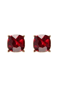 S20-9-2-AE0088GD-SM - GLASS CUSHION  POST EARRINGS-GOLD RED/1PC