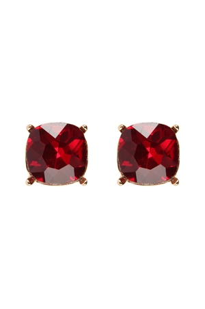 S20-9-2-AE0088GD-SM - GLASS CUSHION  POST EARRINGS-GOLD RED/1PC