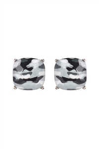 S17-10-4-AE0088RD-CAM2-GLASS CUSHION POST EARRINGS-SILVER CAMOUFLAGE 2-1 - GRAY/1PC