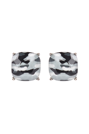 S17-10-4-AE0088RD-CAM2-GLASS CUSHION POST EARRINGS-SILVER CAMOUFLAGE 2-1 - GRAY/1PC