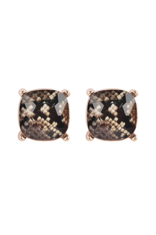 S1-6-5-AE0088SNK2 - GLASS CUSHION POST EARRINGS-SNAKE2/1PC