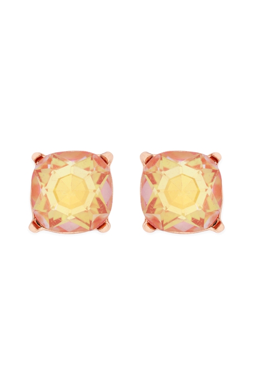 S24-1-4-AE0325PCHAB - GLASS STONE CUSHION CUT POST EARRINGS-PEACH/1PC