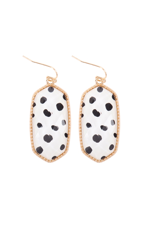S1-5-4-AE0331DAL - OVAL EPOXY DROP FISH HOOK EARRINGS-WHITE DALMATIAN/1PC (NOW $1.50 ONLY!)