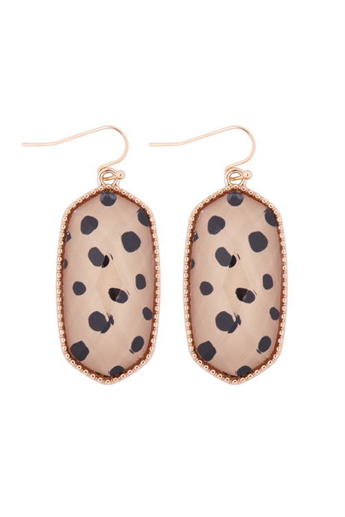 S7-6-2-AE0331NDAL - OVAL EPOXY DROP FISH HOOK EARRINGS-BROWN DALMATIAN/1PC