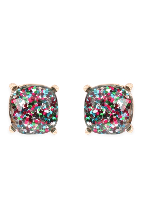 A1-1-3-AE0333GD-MLT-GLITTER EPOXY STUD EARRINGS-MULTICOLOR/1PC