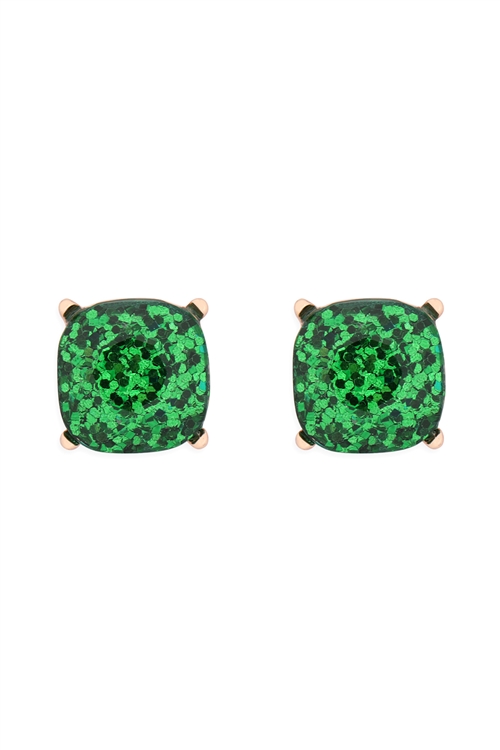 A1-1-3-AE0333GRN-GLITTER EPOXY STUD EARRINGS-GREEN/1PC