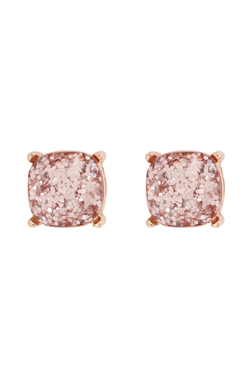 S5-4-4-AE0333RG - GLITTER EPOXY STUD EARRINGS-ROSE GOLD/1PC