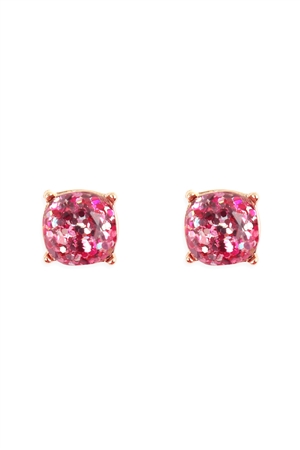 S21-8-4-AE0336FSH-FUCHSIA GLITTER EPOXY STUD EARRINGS/1PC