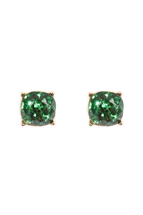 S17-4-2-AE0336GRN-GREEN GLITTER EPOXY STUD EARRINGS/1PC