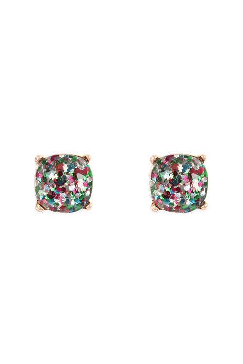 S21-8-4-AE0336MLT-MULTICOLOR GLITTER EPOXY STUD EARRINGS/1PC