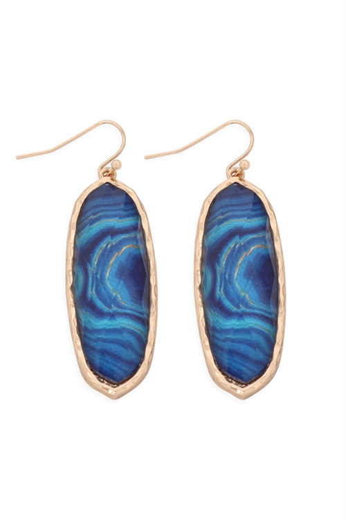 S22-2-4-AE0341BLU-PRINTED EPOXY OVAL DROP HOOK EARRINGS-BLUE/6PCS