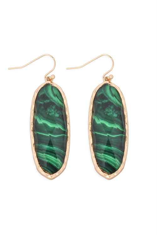 S22-2-4-AE0341GRN-PRINTED EPOXY OVAL DROP HOOK EARRINGS-GREEN/6PCS