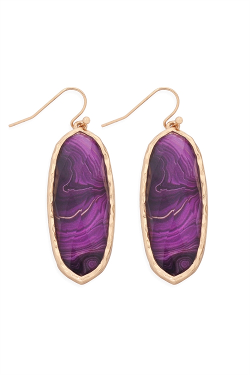 S22-2-4-AE0341PUR-PRINTED EPOXY OVAL DROP HOOK EARRINGS-PURPLE/6PCS