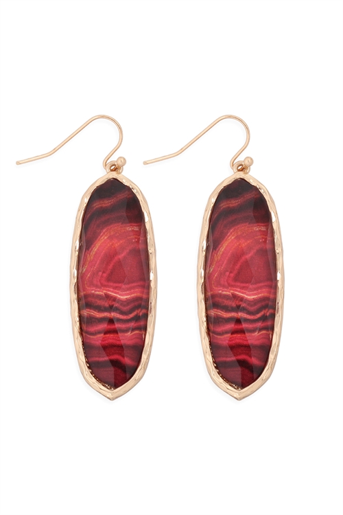 S22-2-4-AE0341RED-PRINTED EPOXY OVAL DROP HOOK EARRINGS-RED/6PCS