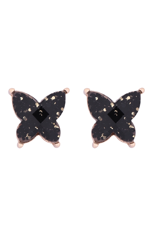 S1-3-4-AE0346GBK - BUTTERFLY GLITTER EPOXY EARRINGS BLACK/1PC