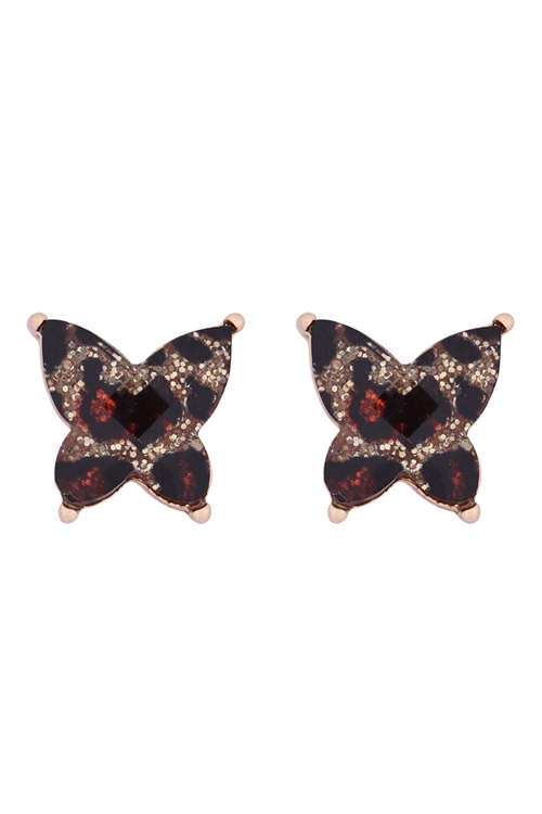 S1-5-4/S21-12-1-AE0346GLEO - BUTTERFLY GLITTER EPOXY EARRINGS - GOLD LEOPARD/1PC