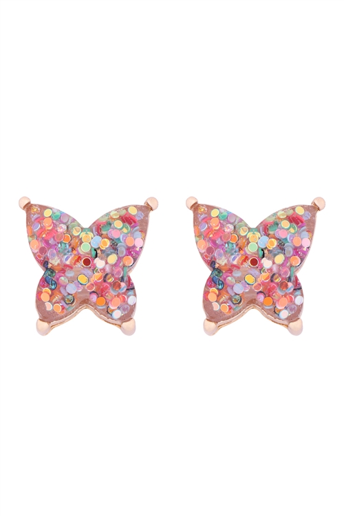 S1-5-4-AE0346LMLT - BUTTERFLY GLITTER EPOXY EARRINGS - LIGHT MULTICOLOR/1PC