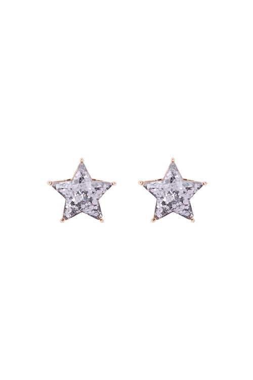 S7-6-1-AE0358GRY - STAR GLITTER EPOXY STUD EARRINGS - GRAY/1PC