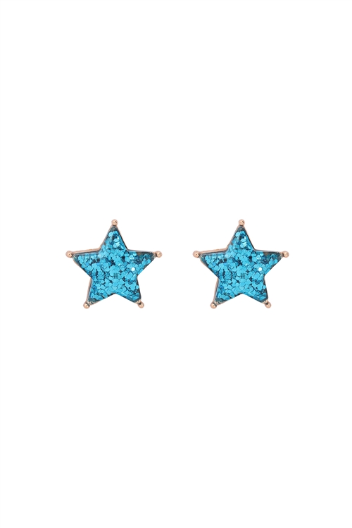 S7-6-1-AE0358LBU - STAR GLITTER EPOXY STUD EARRINGS - LIGHT BLUE/1PC