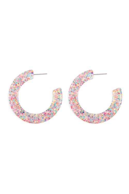 A1-1-1-AE0359LMLT - 1.75" EPOXY GLITTER HOOP EARRINGS - LIGHT MULTICOLOR/6PCS