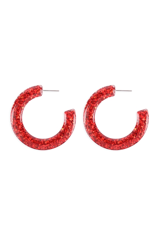 A1-1-1-AE0359RED - 1.75" EPOXY GLITTER HOOP EARRINGS - RED/6PCS