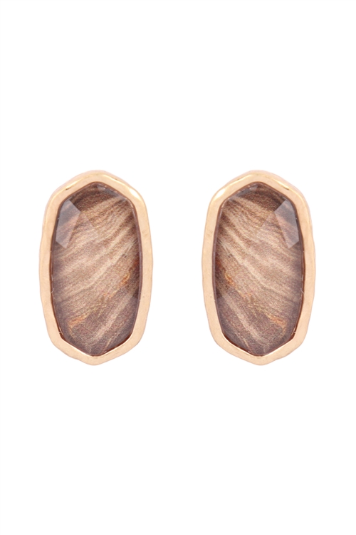 A2-6-4-AE0361BDR-1 - AGATE PRINT EPOXY STUD EARRINGS - BROWN/1PC