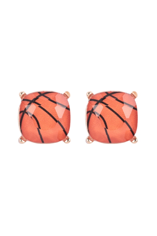 S6-5-4-AE0366BSK - BASKETBALL CUSHION CUT EPOXY STUD EARRINGS/1PC