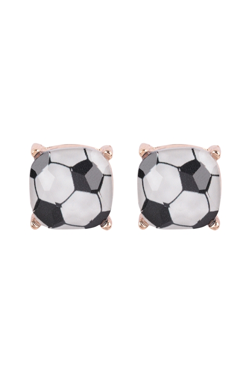 A1-4-2-AE0366SCR - SOCCER BALL CUSHION CUT EPOXY STUD EARRINGS/1PC